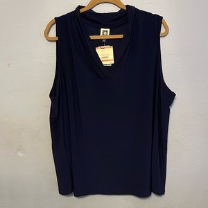 3X Anne Klein Sleeveless Top. Navy Blue